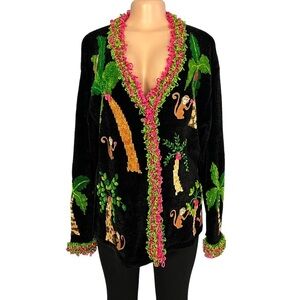 That Sweater Vintage Pink Monkey Chenille Art-to-Wear Fun Funky Sweater